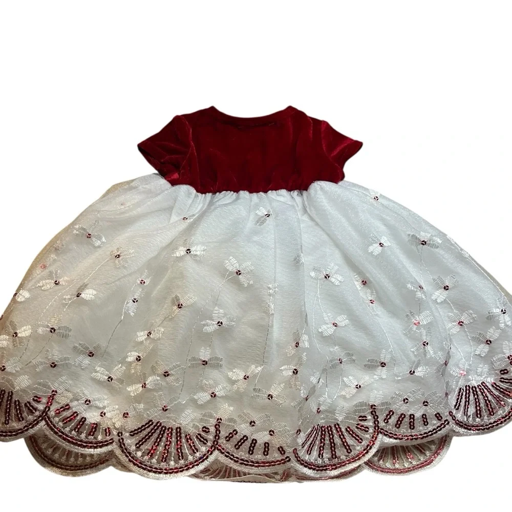 🍭Red and White Whimsical Dragonfly Dress with Bow Velvet bodice 3-6 months - Picture 3 of 7